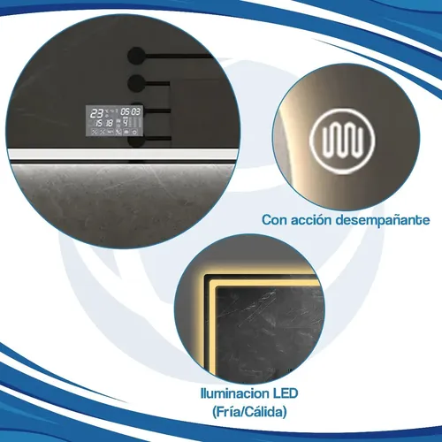 Espejo Redondo Led Parlantes Bluetooth 800 Mm Desempañador *