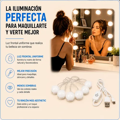 Kit Lamparas Led Espejo Tocador Luces Maquillaje Usb 220v