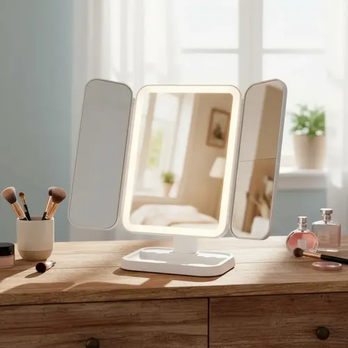 Espejo Triple Con Luz Led Usb Maquillaje Triptico Makeup