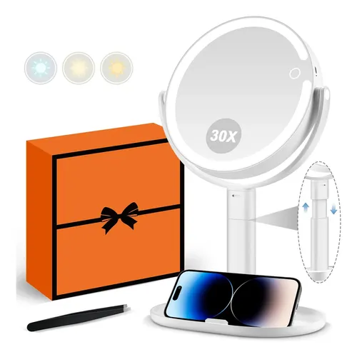 Espejo De Maquillaje Miyadiva Con Aumento 30x, Luz Y Soporte