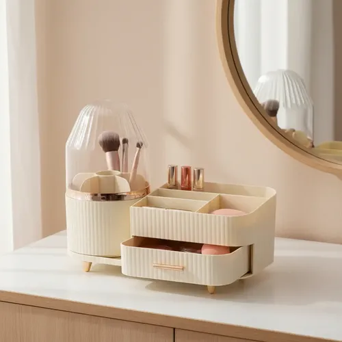 Organizador Maquillaje Giratorio 360° Cajón Tapa Antipolvo