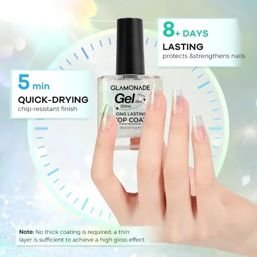 Top Coat Glitter Glamónade, Secado Rápido, Arcoíris