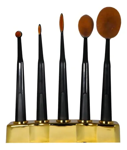 Set 5 Brochas Maquillaje Thuya Sintéticas Ovaladas Color Negro