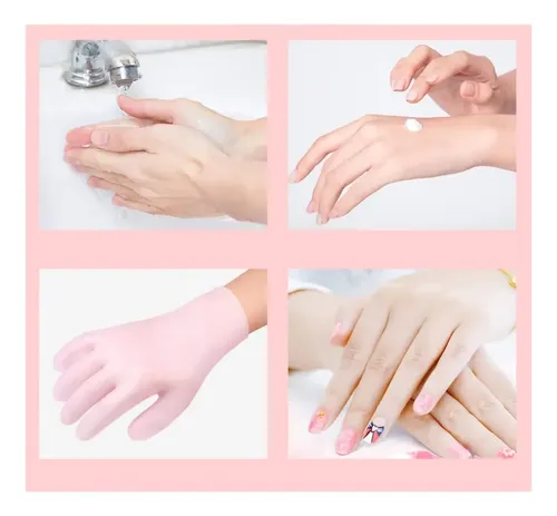 Guantes Oclusivos Hidratante Silicona Reutilizable Manos Color Rosa Liso