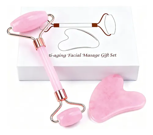 Rodillo Facial Y Gua Sha Werncy Cuarzo Rosa