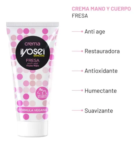Crema para Manos y Cuerpo Iyosei con Fresa, Nutritiva y Antiedad de 60 g