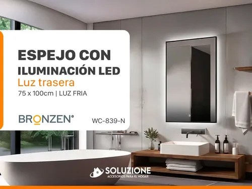 Espejo Premium Luz Led Trasera Vertical Negro 75 X 100 Cm