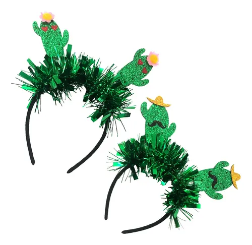 Aros De Pelo Cactus Verde 2 Piezas Para Fiesta
