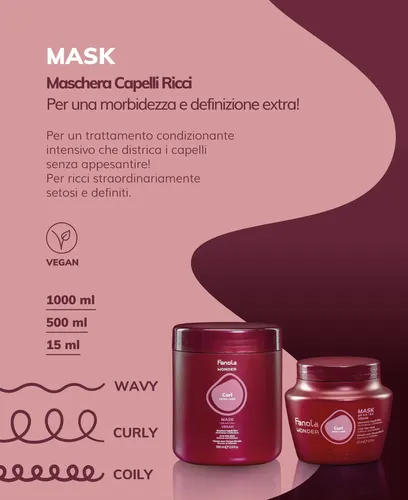 Mascarilla Capilar Fanola Wonder Vegan Curl 1000ml Nutritiva