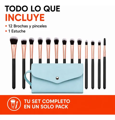 Set 12 Brochas Y Pinceles Para Maquillaje + Estuche Colores