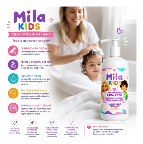 Crema De Peinar Para Rizos Mila Kids 500 Ml Infantil Niños