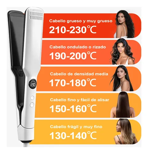 Plancha De Cabello Profesional 2 En 1 Alaciadora Ancha Lcd Blanco