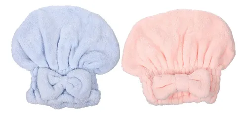 2 Gorras De Coral Suave Para Secar Pelo Con Lazo