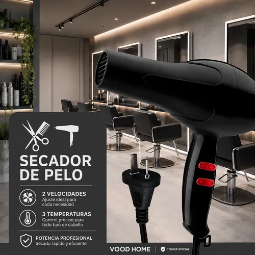 Secador De Pelo Cabello 1800 Económico 2 Velocidades Negro