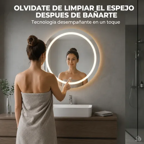 Espejo Redondo Baño 60cm Luz Led Circular Borde Pulido