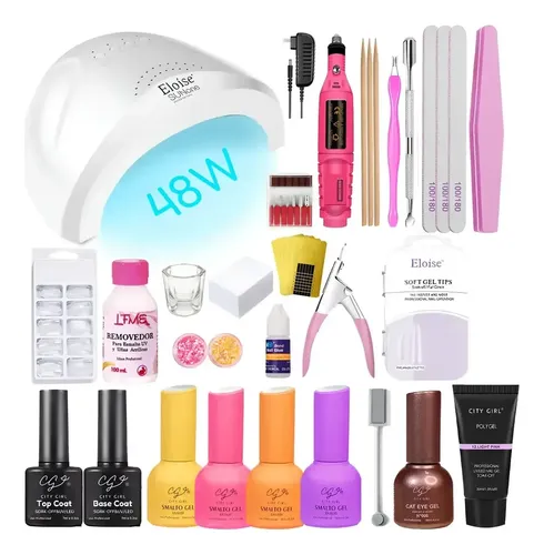 Kit Uñas Esmaltadas Semipermanente Set Completo Polygel Uv