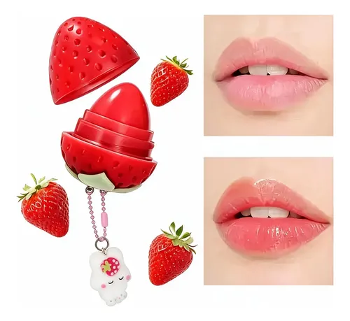 Bálsamo Labial Frutilla Hidratante C/ Llavero Gloss Lip Balm