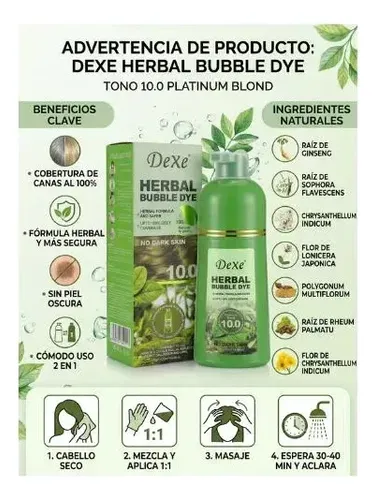 Dexe Shampoo Tintura Rubio Platinado 10.0 Cubre Canas Tinte