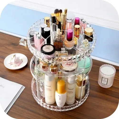 Organizador Maquillaje Gira 360* Acrílico Transp Ajustable