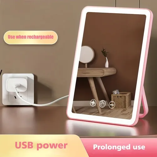 Espejo De Maquillaje Plegable Portátil De Alta Definición Con Luz Incorporada
