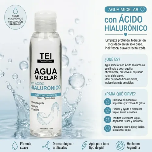 Agua Micelar Facial Tei Ácido Hialurónico 130ml Hidratante