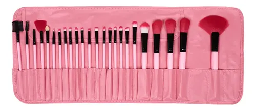 Set 24 Brochas Maquillaje Profesional Estuche Pinceles Gugus Color Rosa