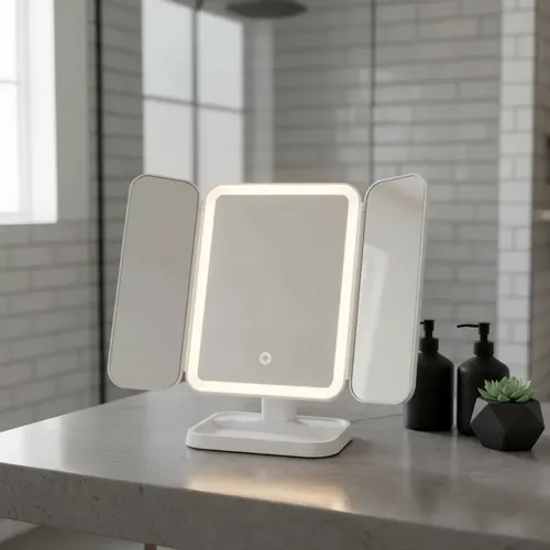 Espejo Triple Con Luz Led Usb Maquillaje Triptico Makeup