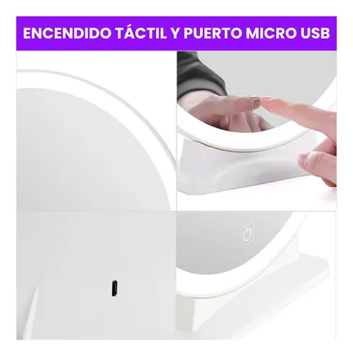 Espejo Maquillaje 30 Cm Táctil Luz Led 3 Colores Bateria Usb