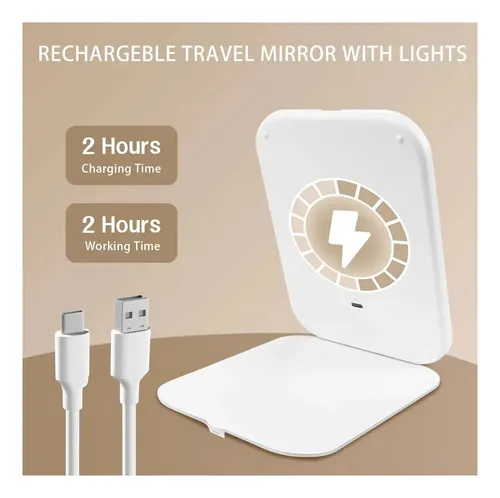 Espejo De Maquillaje Led Tactil 3 Modos Recargable Blanco