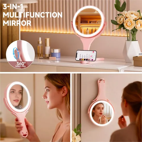 Espejo De Maquillaje Con Luz Hasipu Recargable Rosa