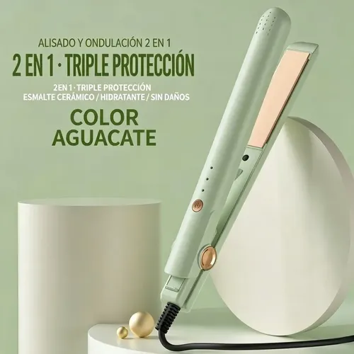 K Plancha De Cabello 2 En 1 Cerámica, 3 Temperaturas, Verde