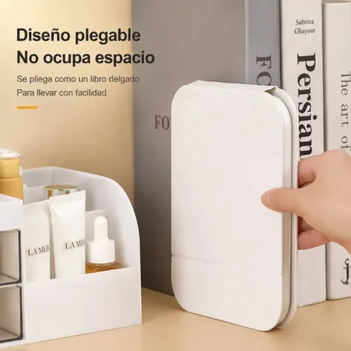 Espejo De Maquillaje LED Plegable Recargable USB Con Luz Táctil 3 Tonos De Luz Brillo Regulable Espejo HD Portátil Para Tocador Viajes Skincare