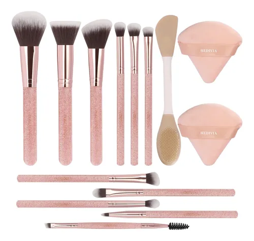 Set De Brochas De Maquillaje Hedivia 14 Unidades Rosa