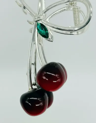 Broche Para Pelo Metal Plateado Cerezas Kawaii