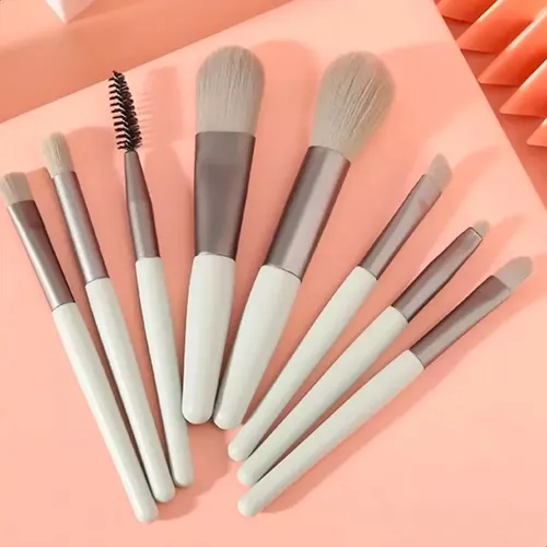 Set Maquillaje Brochas Pinceles X 8 Unid En Estuche Color Celeste