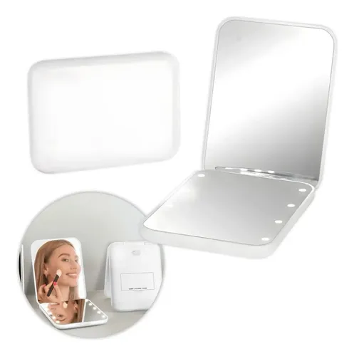 Espejo Plegable Portatil De Cartera Luz Led Maquillaje Aum Blanco