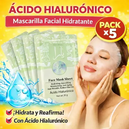 Mascarilla Facial Ácido Hialurónico Hidratante Pack X5 Arabe