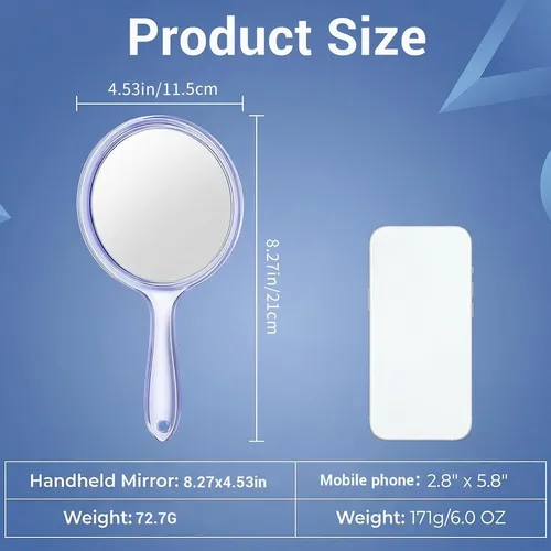 Espejo De Mano De 2 Caras Con Aumento De 1x/5x, Azul Con Asa