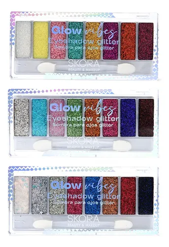 Set De 3 Paletas Sombras Glitter De Ojos Glow Vibes De Skora
