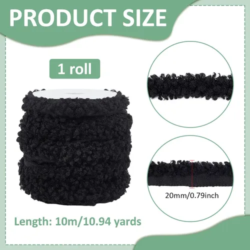 Set De 10m De Cinta De Chenilla De Pelo Artificial Negra 20m