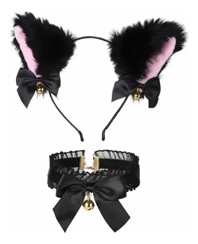 Set Accesorios Disfraz Gato Con Orejas Cola Guantes Y Co