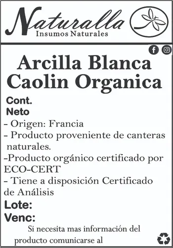 Arcilla Blanca Caolin Organica 100gr Origen Francia