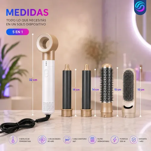 Cepillo Secador Modelador 5 en 1 para Pelo con Rulos, Ondas y Volumen de Enarium