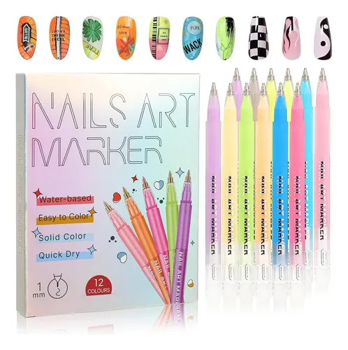 Set 12 Marcadores Para Uñas 3d Secado Rápido Diy