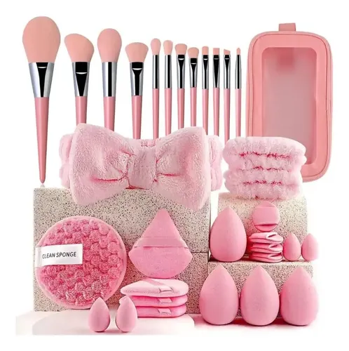 Mega Set Maquillaje X32u Brocha Vincha Esponjas Estuche Eco