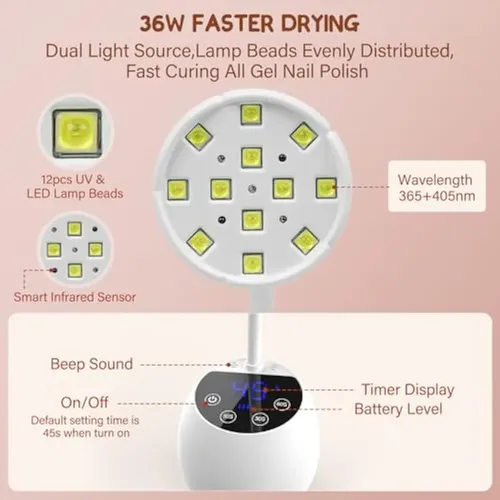 Lámpara De Uñas Led Uv Inalámbrica De 36 W, Mini