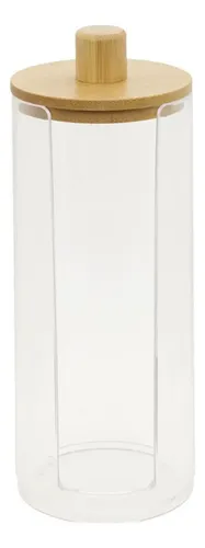 Organizador Porta Algodón Acrílico Con Tapa De Bambú Color Transparente