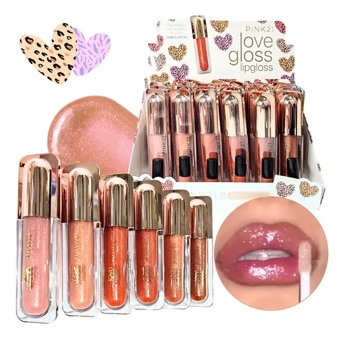 Labial Lip Gloss Love Bálsamo Con Glitter Brillante Pink 21