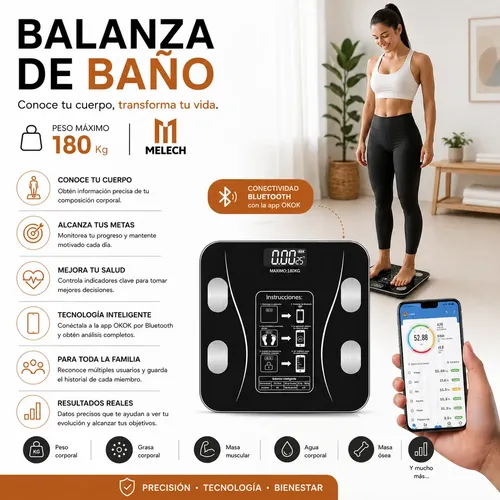 Balanza Digital Inteligente Bluetooth 180kg Control Peso