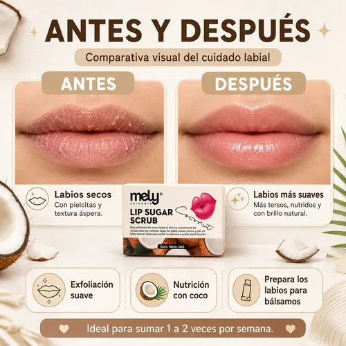 Exfoliante Labial Mely Azúcar Coco Ceramidas Lip Scrub 40g